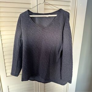 Elegant blue Long Sleeve V-Neck Top